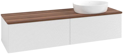 Obrázek VILLEROY BOCH Antao Vanity unit, with lighting, 2 pull-out compartments, 1600 x 360 x 500 mm, Front with grain texture, Glossy White Lacquer / Warm Walnut #L38112GF