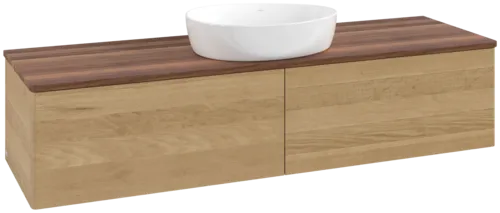 Bild von VILLEROY BOCH Antao Waschbeckenunterschrank, mit Beleuchtung, 2 Auszüge, 1600 x 360 x 500 mm, Front ohne Struktur, Honey Oak / Warm Walnut #L36012HN