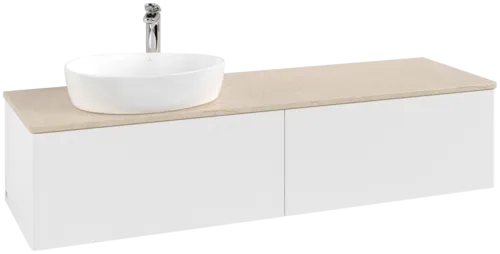 Bild von VILLEROY BOCH Antao Waschbeckenunterschrank, mit Beleuchtung, 2 Auszüge, 1600 x 360 x 500 mm, Front ohne Struktur, White Matt Lacquer / Botticino #L37053MT