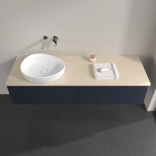 Bild von VILLEROY BOCH Antao Waschbeckenunterschrank, mit Beleuchtung, 2 Auszüge, 1600 x 360 x 500 mm, Front ohne Struktur, Midnight Blue Matt Lacquer / Botticino #L37013HG