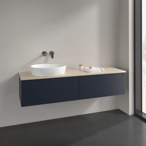 Bild von VILLEROY BOCH Antao Waschbeckenunterschrank, mit Beleuchtung, 2 Auszüge, 1600 x 360 x 500 mm, Front ohne Struktur, Midnight Blue Matt Lacquer / Botticino #L37013HG