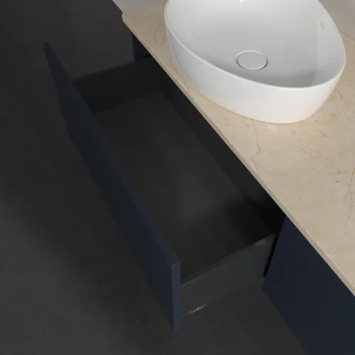 Bild von VILLEROY BOCH Antao Waschbeckenunterschrank, mit Beleuchtung, 2 Auszüge, 1600 x 360 x 500 mm, Front ohne Struktur, Midnight Blue Matt Lacquer / Botticino #L37013HG