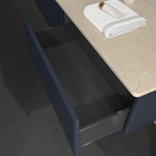 Bild von VILLEROY BOCH Antao Waschbeckenunterschrank, mit Beleuchtung, 2 Auszüge, 1600 x 360 x 500 mm, Front ohne Struktur, Midnight Blue Matt Lacquer / Botticino #L37013HG