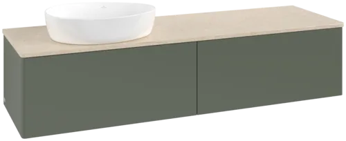 Obrázek VILLEROY BOCH Antao Vanity unit, with lighting, 2 pull-out compartments, 1600 x 360 x 500 mm, Front without structure, Leaf Green Matt Lacquer / Botticino #L37013HL