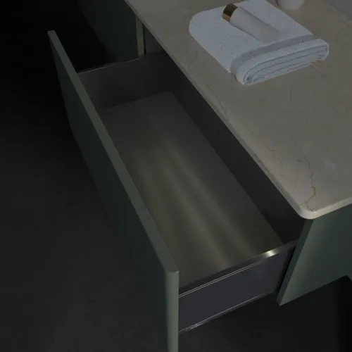 Bild von VILLEROY BOCH Antao Waschbeckenunterschrank, mit Beleuchtung, 2 Auszüge, 1600 x 360 x 500 mm, Front ohne Struktur, Leaf Green Matt Lacquer / Botticino #L37013HL