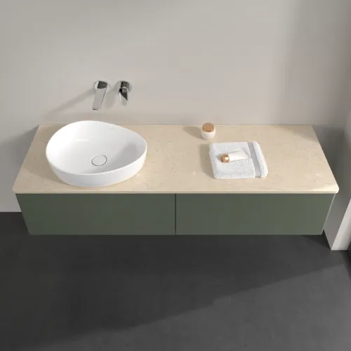 Bild von VILLEROY BOCH Antao Waschbeckenunterschrank, mit Beleuchtung, 2 Auszüge, 1600 x 360 x 500 mm, Front ohne Struktur, Leaf Green Matt Lacquer / Botticino #L37013HL