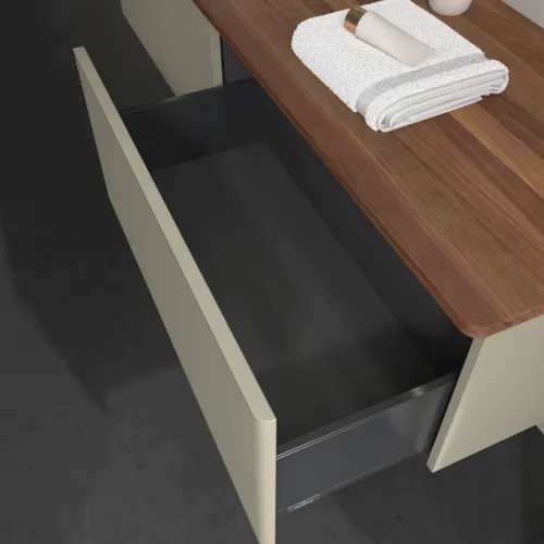 Bild von VILLEROY BOCH Antao Waschbeckenunterschrank, mit Beleuchtung, 2 Auszüge, 1600 x 360 x 500 mm, Front mit Struktur, Stone Grey Matt Lacquer / Warm Walnut #L37112HK