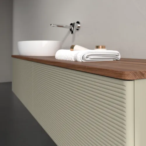 Bild von VILLEROY BOCH Antao Waschbeckenunterschrank, mit Beleuchtung, 2 Auszüge, 1600 x 360 x 500 mm, Front mit Struktur, Stone Grey Matt Lacquer / Warm Walnut #L37112HK