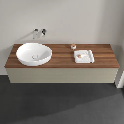 Bild von VILLEROY BOCH Antao Waschbeckenunterschrank, mit Beleuchtung, 2 Auszüge, 1600 x 360 x 500 mm, Front mit Struktur, Stone Grey Matt Lacquer / Warm Walnut #L37112HK