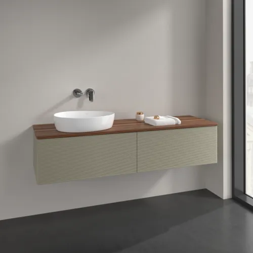 Bild von VILLEROY BOCH Antao Waschbeckenunterschrank, mit Beleuchtung, 2 Auszüge, 1600 x 360 x 500 mm, Front mit Struktur, Stone Grey Matt Lacquer / Warm Walnut #L37112HK