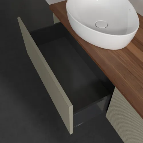 Bild von VILLEROY BOCH Antao Waschbeckenunterschrank, mit Beleuchtung, 2 Auszüge, 1600 x 360 x 500 mm, Front mit Struktur, Stone Grey Matt Lacquer / Warm Walnut #L37112HK