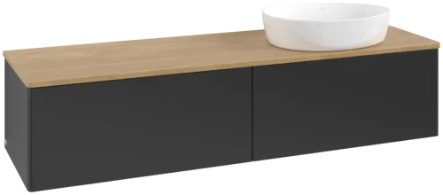 Bild von VILLEROY BOCH Antao Waschbeckenunterschrank, mit Beleuchtung, 2 Auszüge, 1600 x 360 x 500 mm, Front ohne Struktur, Black Matt Lacquer / Honey Oak #L38011PD