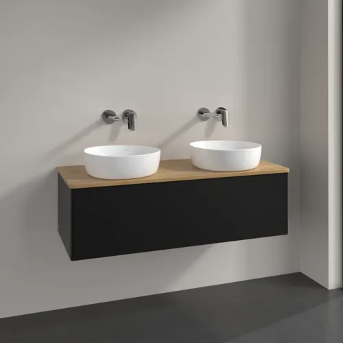 Bild von VILLEROY BOCH Antao Waschbeckenunterschrank, mit Beleuchtung, 1 Auszug, 1200 x 360 x 500 mm, Front ohne Struktur, Black Matt Lacquer / Honey Oak #L35011PD