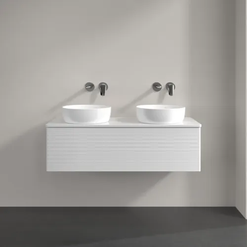 Bild von VILLEROY BOCH Antao Waschbeckenunterschrank, mit Beleuchtung, 1 Auszug, 1200 x 360 x 500 mm, Front mit Struktur, Glossy White Lacquer / Glossy White Lacquer #L35150GF