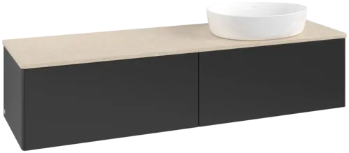Bild von VILLEROY BOCH Antao Waschbeckenunterschrank, mit Beleuchtung, 2 Auszüge, 1600 x 360 x 500 mm, Front ohne Struktur, Black Matt Lacquer / Botticino #L38013PD