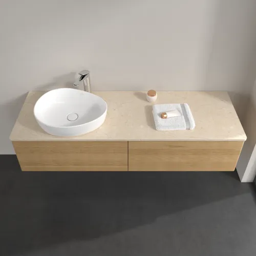 Bild von VILLEROY BOCH Antao Waschbeckenunterschrank, mit Beleuchtung, 2 Auszüge, 1600 x 360 x 500 mm, Front mit Struktur, Honey Oak / Botticino #L37153HN