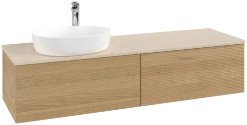 Bild von VILLEROY BOCH Antao Waschbeckenunterschrank, mit Beleuchtung, 2 Auszüge, 1600 x 360 x 500 mm, Front mit Struktur, Honey Oak / Botticino #L37153HN