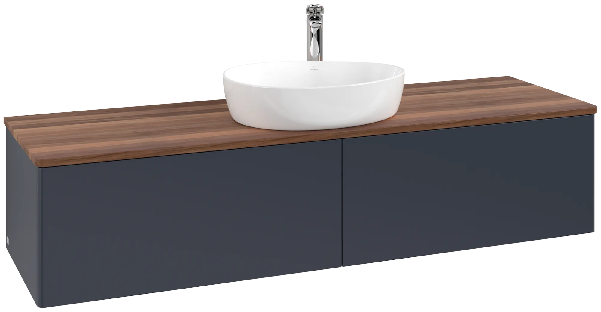 Bild von VILLEROY BOCH Antao Waschbeckenunterschrank, mit Beleuchtung, 2 Auszüge, 1600 x 360 x 500 mm, Front ohne Struktur, Midnight Blue Matt Lacquer / Warm Walnut #L36052HG