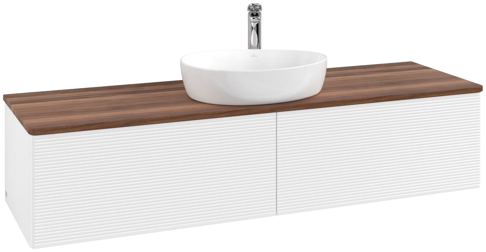 Bild von VILLEROY BOCH Antao Waschbeckenunterschrank, mit Beleuchtung, 2 Auszüge, 1600 x 360 x 500 mm, Front mit Struktur, White Matt Lacquer / Warm Walnut #L36152MT