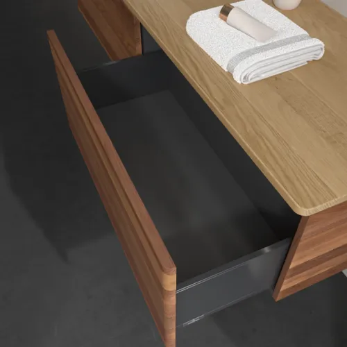 Bild von VILLEROY BOCH Antao Waschbeckenunterschrank, mit Beleuchtung, 2 Auszüge, 1600 x 360 x 500 mm, Front ohne Struktur, Warm Walnut / Honey Oak #L37011HM