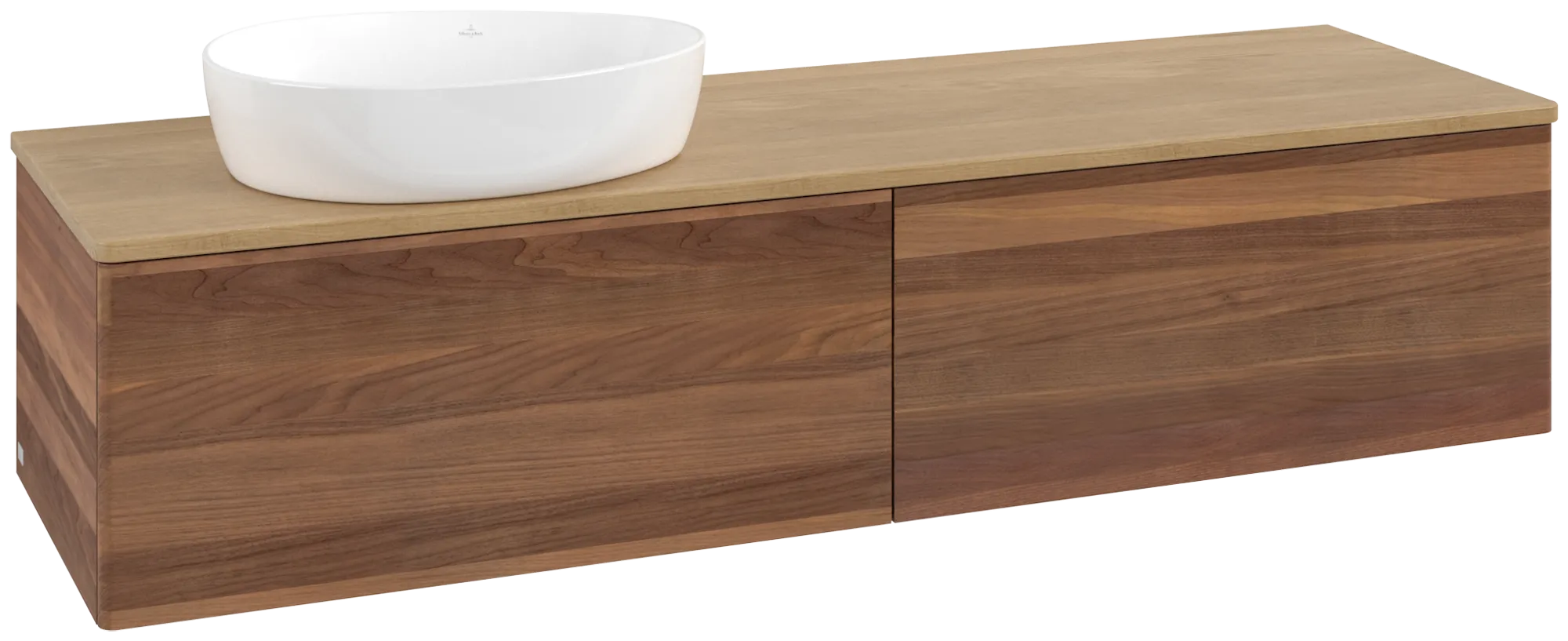 Bild von VILLEROY BOCH Antao Waschbeckenunterschrank, mit Beleuchtung, 2 Auszüge, 1600 x 360 x 500 mm, Front ohne Struktur, Warm Walnut / Honey Oak #L37011HM
