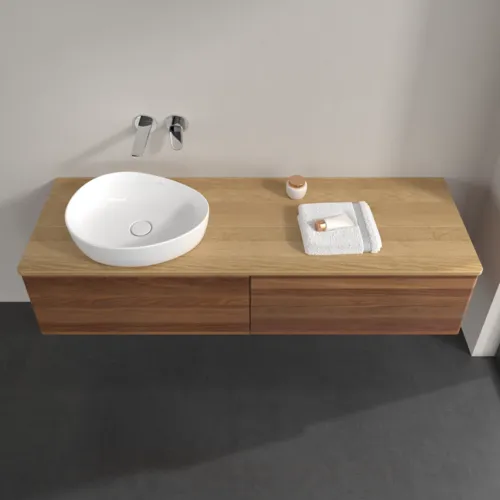 Bild von VILLEROY BOCH Antao Waschbeckenunterschrank, mit Beleuchtung, 2 Auszüge, 1600 x 360 x 500 mm, Front ohne Struktur, Warm Walnut / Honey Oak #L37011HM