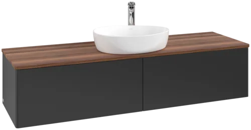 Bild von VILLEROY BOCH Antao Waschbeckenunterschrank, mit Beleuchtung, 2 Auszüge, 1600 x 360 x 500 mm, Front ohne Struktur, Black Matt Lacquer / Warm Walnut #L36052PD