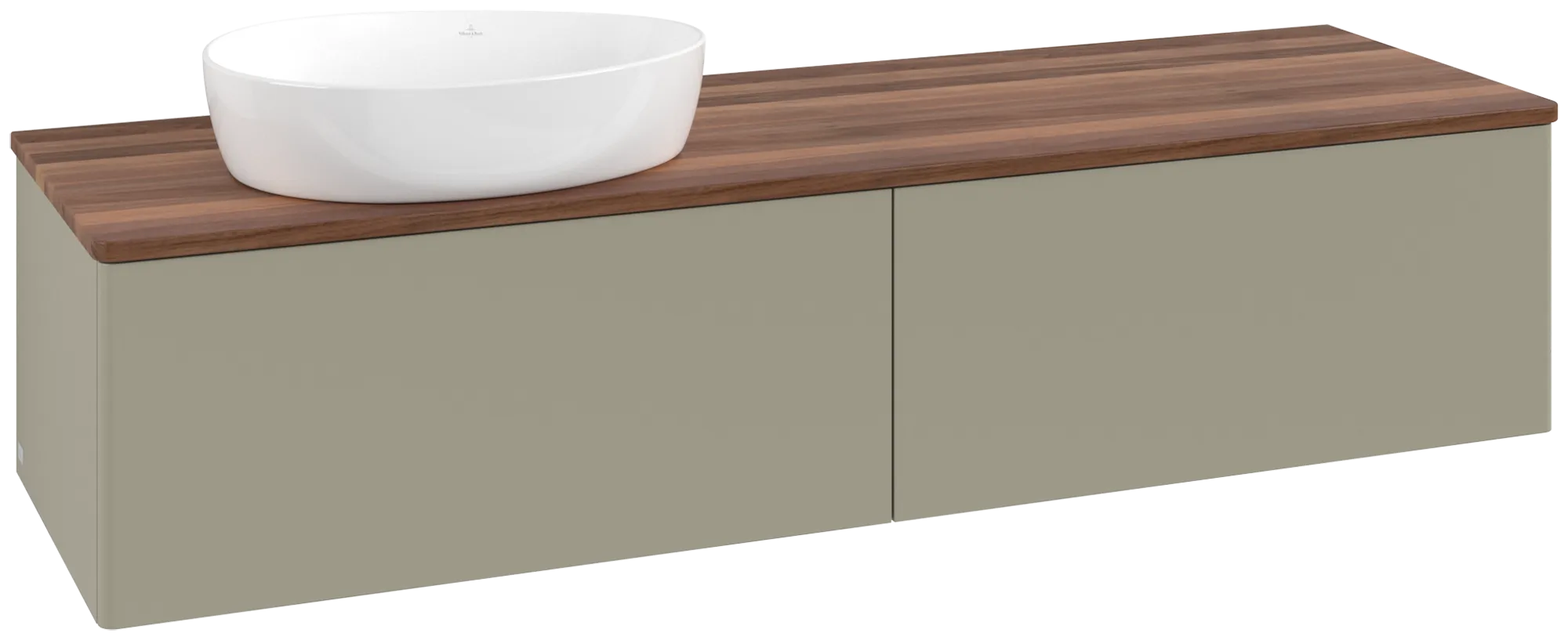Bild von VILLEROY BOCH Antao Waschbeckenunterschrank, mit Beleuchtung, 2 Auszüge, 1600 x 360 x 500 mm, Front ohne Struktur, Stone Grey Matt Lacquer / Warm Walnut #L37012HK