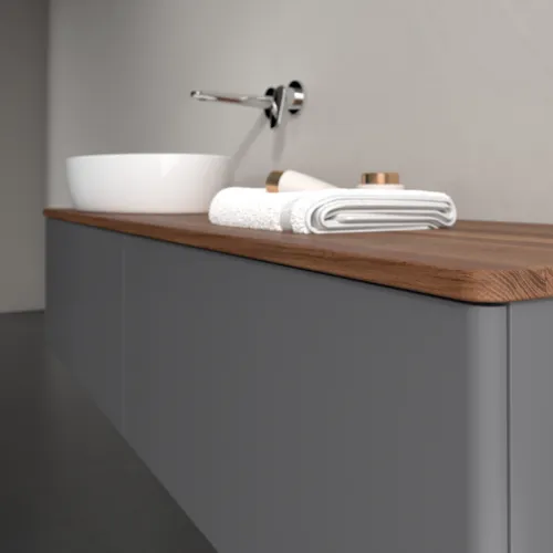 Bild von VILLEROY BOCH Antao Waschbeckenunterschrank, mit Beleuchtung, 2 Auszüge, 1600 x 360 x 500 mm, Front ohne Struktur, Anthracite Matt Lacquer / Warm Walnut #L37012GK