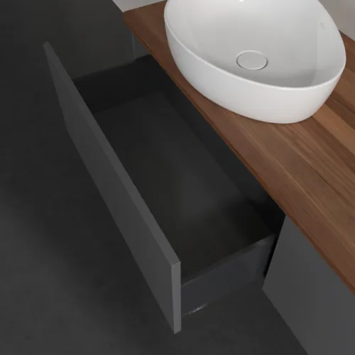 Bild von VILLEROY BOCH Antao Waschbeckenunterschrank, mit Beleuchtung, 2 Auszüge, 1600 x 360 x 500 mm, Front ohne Struktur, Anthracite Matt Lacquer / Warm Walnut #L37012GK