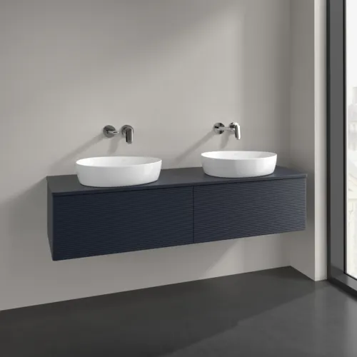 Obrázek VILLEROY BOCH Antao Vanity unit, with lighting, 2 pull-out compartments, 1600 x 360 x 500 mm, Front with grain texture, Midnight Blue Matt Lacquer / Midnight Blue Matt Lacquer #L39110HG