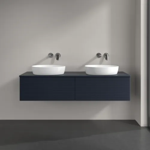 Obrázek VILLEROY BOCH Antao Vanity unit, with lighting, 2 pull-out compartments, 1600 x 360 x 500 mm, Front with grain texture, Midnight Blue Matt Lacquer / Midnight Blue Matt Lacquer #L39110HG