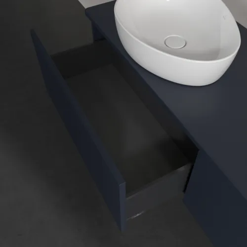 Obrázek VILLEROY BOCH Antao Vanity unit, with lighting, 2 pull-out compartments, 1600 x 360 x 500 mm, Front with grain texture, Midnight Blue Matt Lacquer / Midnight Blue Matt Lacquer #L39110HG