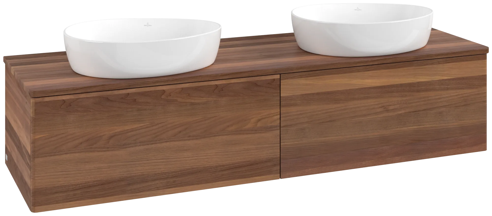 Bild von VILLEROY BOCH Antao Waschbeckenunterschrank, mit Beleuchtung, 2 Auszüge, 1600 x 360 x 500 mm, Front ohne Struktur, Warm Walnut / Warm Walnut #L39012HM