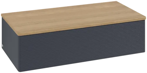 Bild von VILLEROY BOCH Antao Sideboard, mit Beleuchtung, 1 Auszug, 1000 x 268 x 500 mm, Front mit Struktur, Midnight Blue Matt Lacquer / Honey Oak #L40101HG