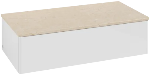 Bild von VILLEROY BOCH Antao Sideboard, mit Beleuchtung, 1 Auszug, 1000 x 268 x 500 mm, Front ohne Struktur, Glossy White Lacquer / Botticino #L40003GF