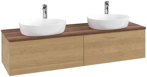 Bild von VILLEROY BOCH Antao Waschbeckenunterschrank, mit Beleuchtung, 2 Auszüge, 1600 x 360 x 500 mm, Front mit Struktur, Honey Oak / Warm Walnut #L39152HN