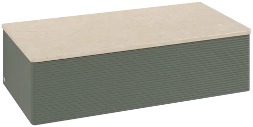Bild von VILLEROY BOCH Antao Sideboard, mit Beleuchtung, 1 Auszug, 1000 x 268 x 500 mm, Front mit Struktur, Leaf Green Matt Lacquer / Botticino #L40103HL