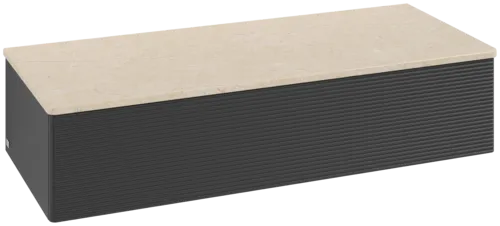 Bild von VILLEROY BOCH Antao Sideboard, mit Beleuchtung, 1 Auszug, 1200 x 268 x 500 mm, Front mit Struktur, Black Matt Lacquer / Botticino #L41103PD