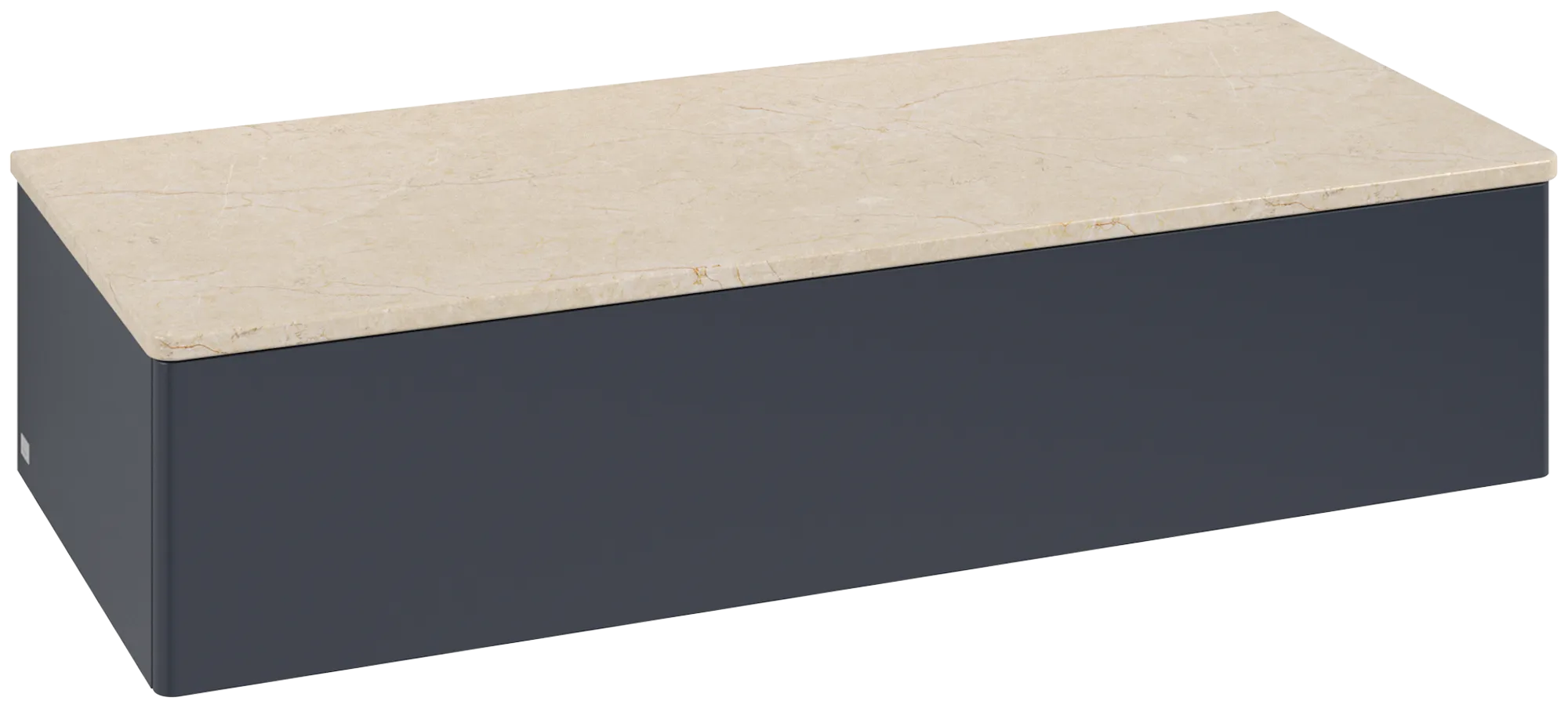 Bild von VILLEROY BOCH Antao Sideboard, mit Beleuchtung, 1 Auszug, 1200 x 268 x 500 mm, Front ohne Struktur, Midnight Blue Matt Lacquer / Botticino #L41003HG