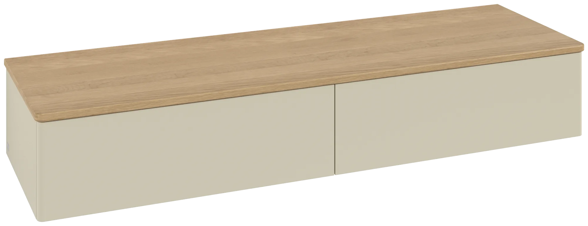 Bild von VILLEROY BOCH Antao Sideboard, mit Beleuchtung, 2 Auszüge, 1600 x 268 x 500 mm, Front ohne Struktur, Silk Grey Matt Lacquer / Honey Oak #L42001HJ