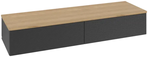 Bild von VILLEROY BOCH Antao Sideboard, mit Beleuchtung, 2 Auszüge, 1600 x 268 x 500 mm, Front mit Struktur, Black Matt Lacquer / Honey Oak #L42101PD