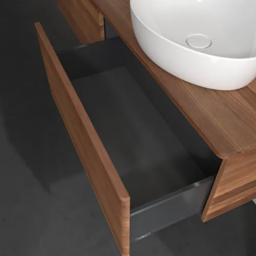 Bild von VILLEROY BOCH Antao Waschbeckenunterschrank, mit Beleuchtung, 2 Auszüge, 1600 x 360 x 500 mm, Front mit Struktur, Warm Walnut / Warm Walnut #L39112HM