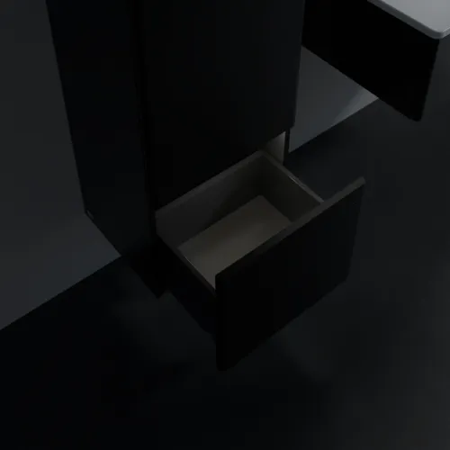 Obrázek VILLEROY BOCH Antao Medium-height cabinet, with lighting, 1 door, 414 x 1039 x 356 mm, Front with grain texture, Black Matt Lacquer / Black Matt Lacquer #L43100PD