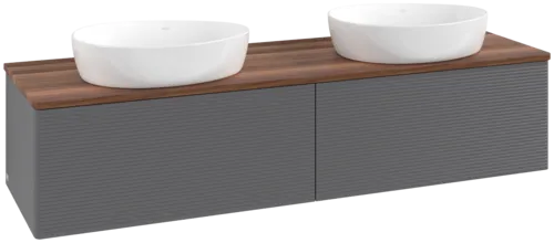 Bild von VILLEROY BOCH Antao Waschbeckenunterschrank, mit Beleuchtung, 2 Auszüge, 1600 x 360 x 500 mm, Front mit Struktur, Anthracite Matt Lacquer / Warm Walnut #L39112GK