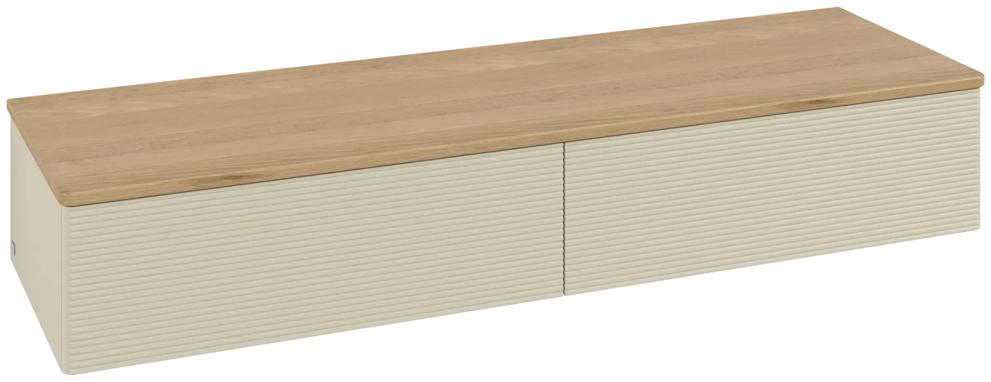 Bild von VILLEROY BOCH Antao Sideboard, mit Beleuchtung, 2 Auszüge, 1600 x 268 x 500 mm, Front mit Struktur, Silk Grey Matt Lacquer / Honey Oak #L42101HJ