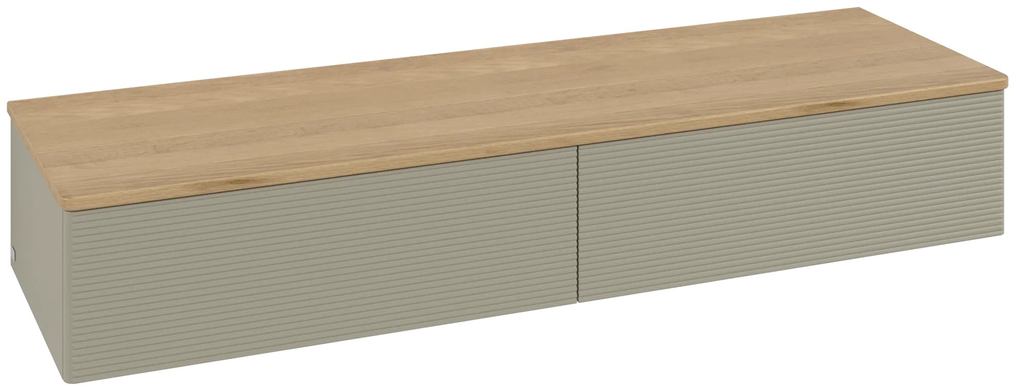 Bild von VILLEROY BOCH Antao Sideboard, mit Beleuchtung, 2 Auszüge, 1600 x 268 x 500 mm, Front mit Struktur, Stone Grey Matt Lacquer / Honey Oak #L42101HK