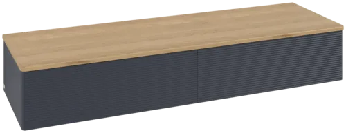 Bild von VILLEROY BOCH Antao Sideboard, mit Beleuchtung, 2 Auszüge, 1600 x 268 x 500 mm, Front mit Struktur, Midnight Blue Matt Lacquer / Honey Oak #L42101HG