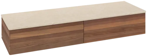 Bild von VILLEROY BOCH Antao Sideboard, mit Beleuchtung, 2 Auszüge, 1600 x 268 x 500 mm, Front ohne Struktur, Warm Walnut / Botticino #L42003HM