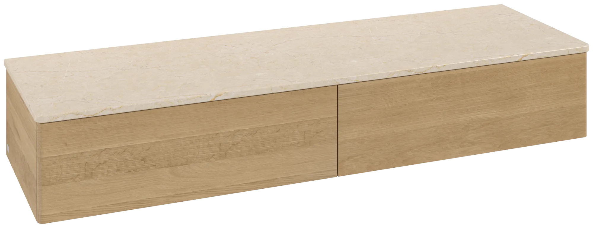 Bild von VILLEROY BOCH Antao Sideboard, mit Beleuchtung, 2 Auszüge, 1600 x 268 x 500 mm, Front ohne Struktur, Honey Oak / Botticino #L42003HN